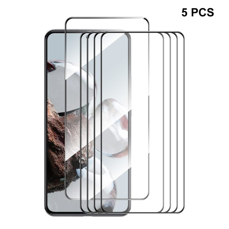 5-pack tempered glass screen protectors, clear with rounded 2.5D edges and full coverage