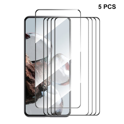 5-pack tempered glass screen protectors, clear with rounded 2.5D edges and full coverage