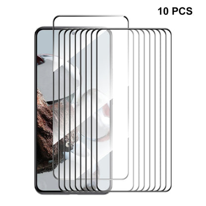 10-pack tempered glass screen protectors, clear with rounded 2.5D edges and full coverage