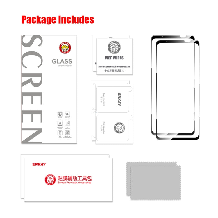 ENKAY package includes tempered glass screen protector, wipes, and installation tools