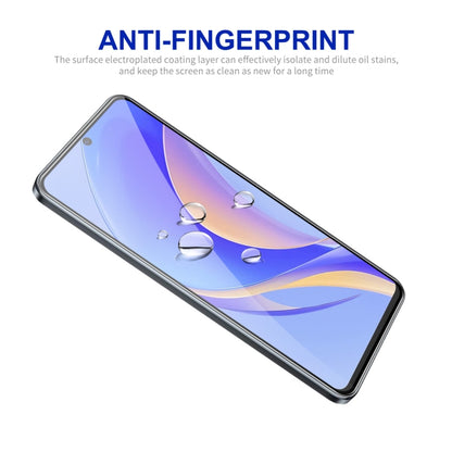 Tempered glass screen protector on phone screen with anti-fingerprint coating