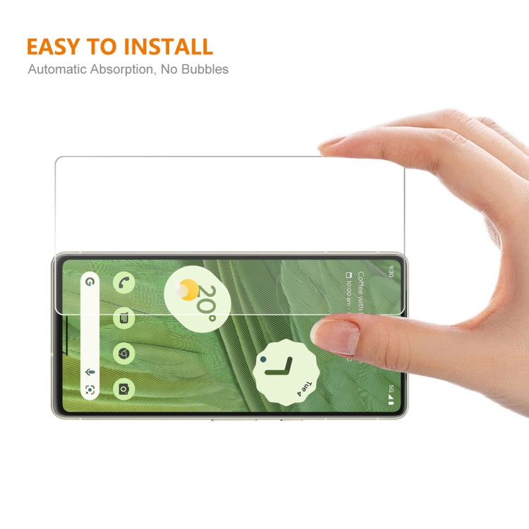Tempered glass screen protector for Google Pixel 7, easy install with automatic adhesion