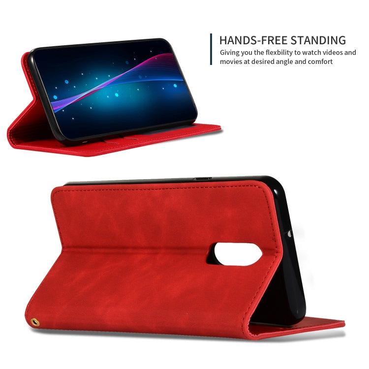 Red leather flip wallet case with stand and camera/port cutout for LG Stylo 5