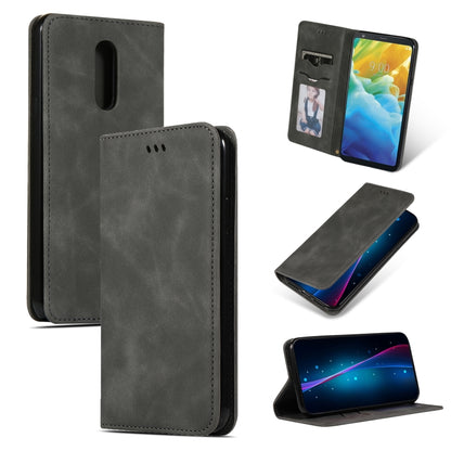 Dark gray leather flip wallet case with card pockets and speaker cutout for LG Stylo 5