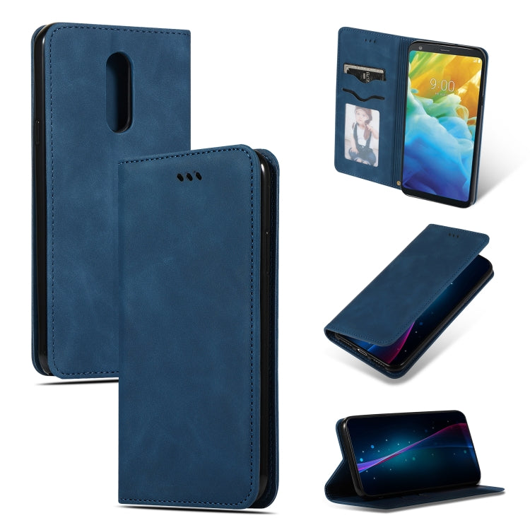 Navy blue leather flip wallet case with card pockets and stand for LG Stylo 5