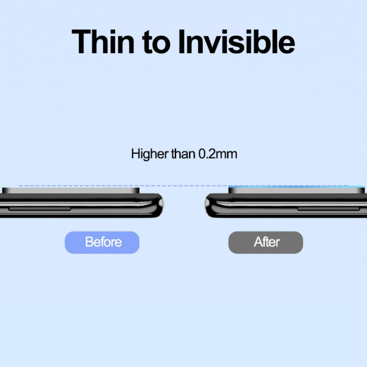 Low-profile tempered glass rear camera lens protector film, thin fit