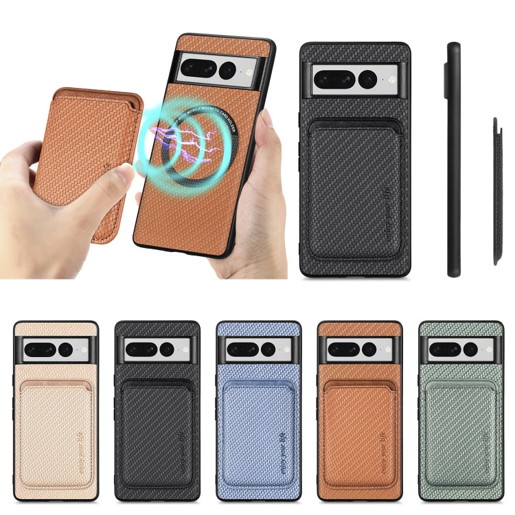 For Google Pixel 7 Pro Carbon Fiber Leather Card Magsafe Phone Case
