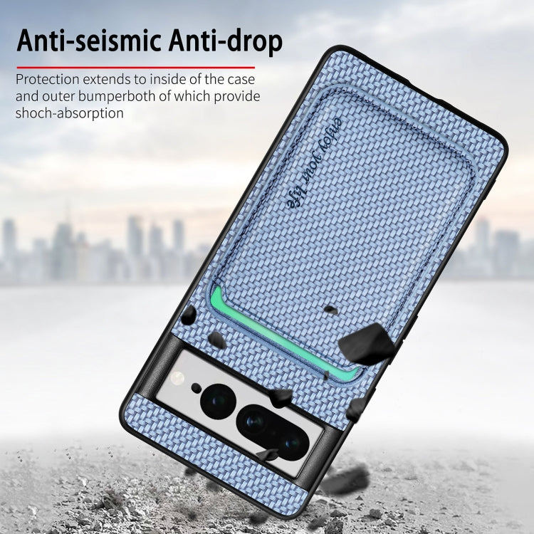 For Google Pixel 7 Pro Carbon Fiber Leather Card Magsafe Phone Case