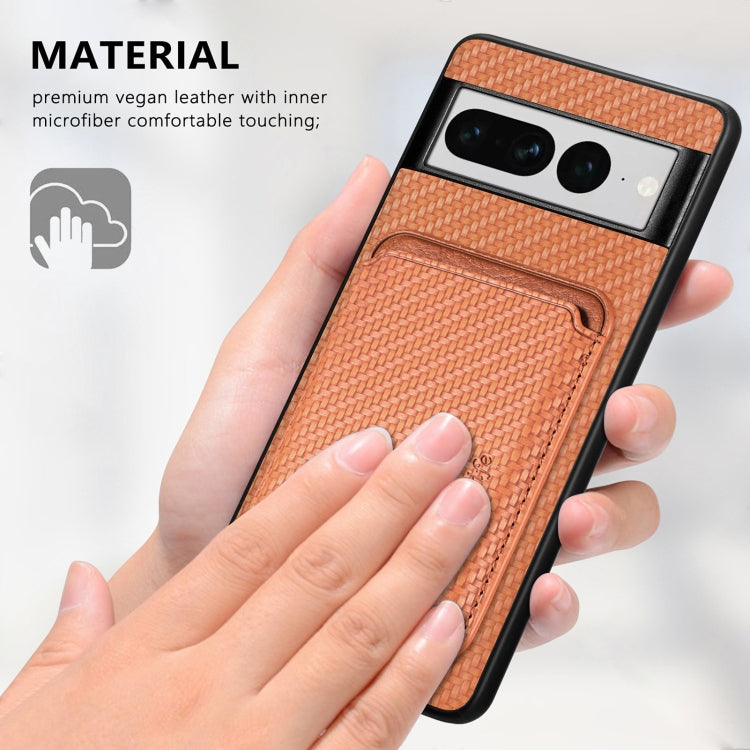 For Google Pixel 7 Pro Carbon Fiber Leather Card Magsafe Phone Case