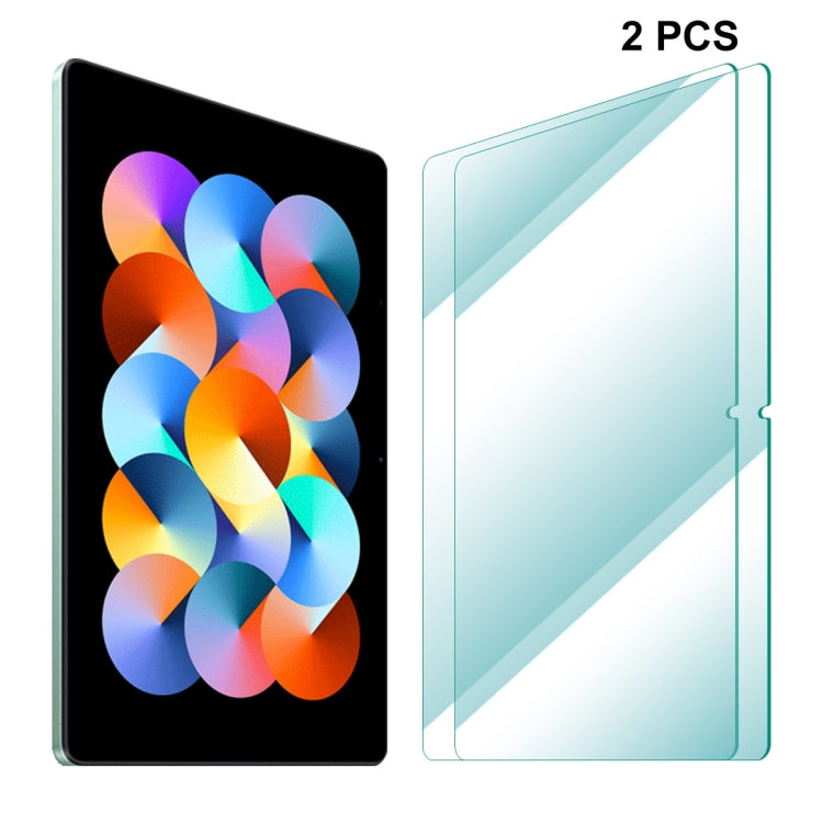 Tempered glass screen protector set (2 pcs) with clear panels and teal borders