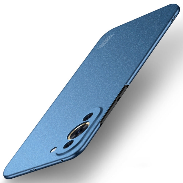 Blue frosted ultra-thin phone case with camera cutouts and visible side button openings