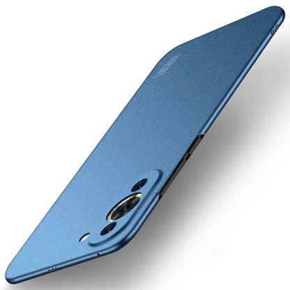 Frosted blue ultra-thin phone case with smile graphic and camera cutouts