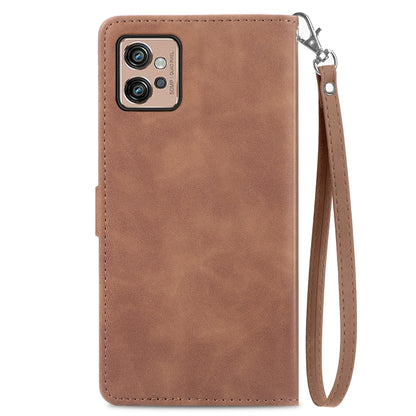 Brown leather phone wallet case with zipper and wrist strap