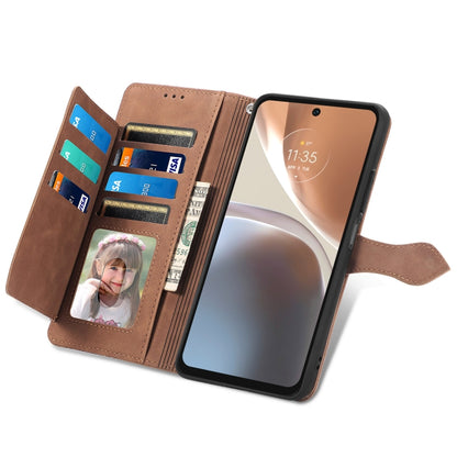 Brown embossed flower leather phone wallet case with card slots and zipper closure