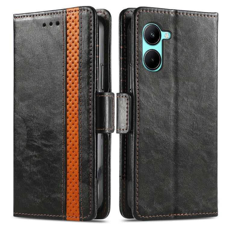 Black leather dual-magnetic phone case, stitched interior and card holder slots