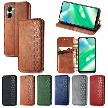 Leather magnetic wallet phone cases set: brown, green, blue, gray, red with cube grid