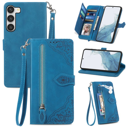 Blue leather flip phone case with kickstand and protective cover