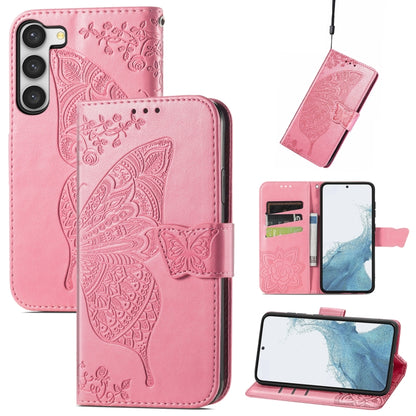 Butterfly Love Flower Embossed Leather Phone Case, For Samsung Galaxy S23 5G, For Samsung Galaxy S23+ 5G, For Samsung Galaxy S23 Ultra 5G, For vivo V25