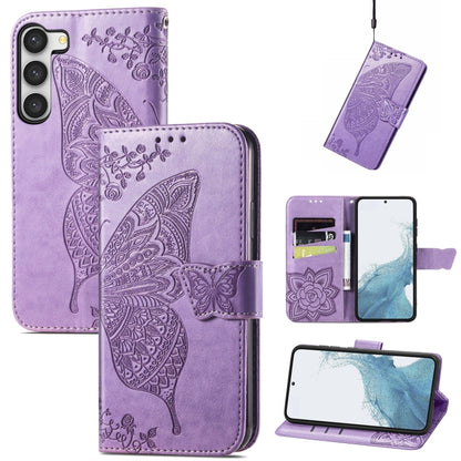 Butterfly Love Flower Embossed Leather Phone Case, For Samsung Galaxy S23 5G, For Samsung Galaxy S23+ 5G, For Samsung Galaxy S23 Ultra 5G, For vivo V25