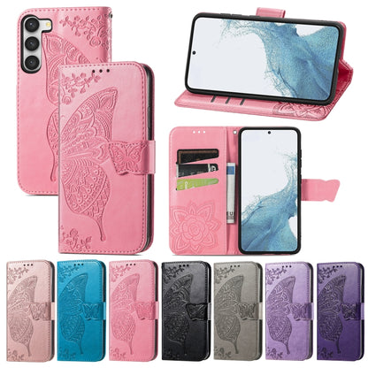 Butterfly Love Flower Embossed Leather Phone Case, For Samsung Galaxy S23 5G, For Samsung Galaxy S23+ 5G, For Samsung Galaxy S23 Ultra 5G, For vivo V25