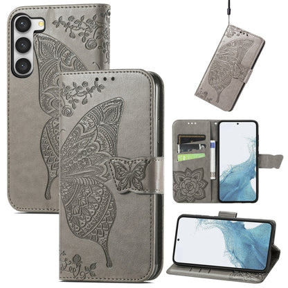 Butterfly Love Flower Embossed Leather Phone Case, For Samsung Galaxy S23 5G, For Samsung Galaxy S23+ 5G, For Samsung Galaxy S23 Ultra 5G, For vivo V25