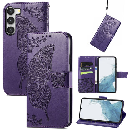 Butterfly Love Flower Embossed Leather Phone Case, For Samsung Galaxy S23 5G, For Samsung Galaxy S23+ 5G, For Samsung Galaxy S23 Ultra 5G, For vivo V25