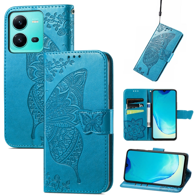 Butterfly Love Flower Embossed Leather Phone Case, For Samsung Galaxy S23 5G, For Samsung Galaxy S23+ 5G, For Samsung Galaxy S23 Ultra 5G, For vivo V25