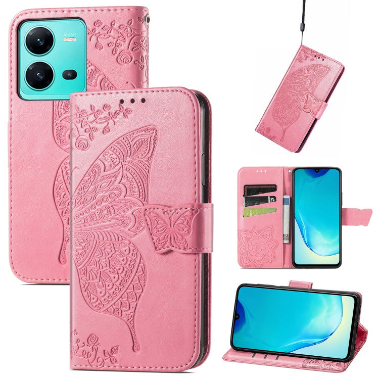 Butterfly Love Flower Embossed Leather Phone Case, For Samsung Galaxy S23 5G, For Samsung Galaxy S23+ 5G, For Samsung Galaxy S23 Ultra 5G, For vivo V25