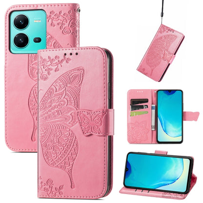 Butterfly Love Flower Embossed Leather Phone Case, For Samsung Galaxy S23 5G, For Samsung Galaxy S23+ 5G, For Samsung Galaxy S23 Ultra 5G, For vivo V25