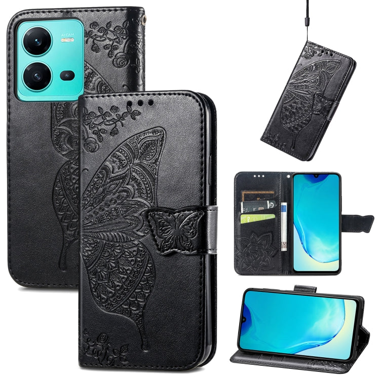 Butterfly Love Flower Embossed Leather Phone Case, For Samsung Galaxy S23 5G, For Samsung Galaxy S23+ 5G, For Samsung Galaxy S23 Ultra 5G, For vivo V25