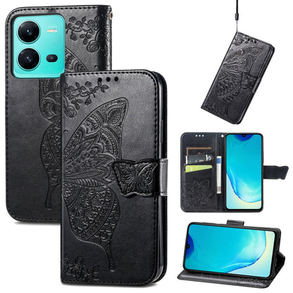 Butterfly Love Flower Embossed Leather Phone Case, For Samsung Galaxy S23 5G, For Samsung Galaxy S23+ 5G, For Samsung Galaxy S23 Ultra 5G, For vivo V25