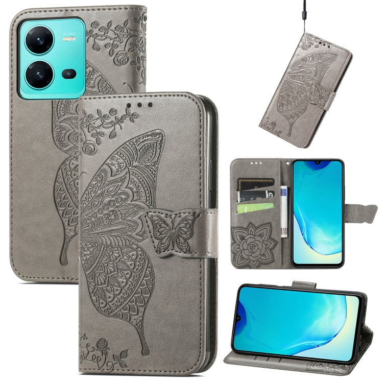 Butterfly Love Flower Embossed Leather Phone Case, For Samsung Galaxy S23 5G, For Samsung Galaxy S23+ 5G, For Samsung Galaxy S23 Ultra 5G, For vivo V25