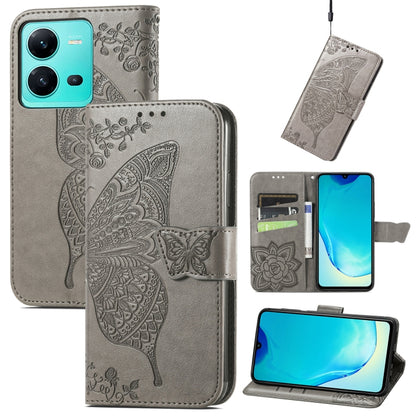 Butterfly Love Flower Embossed Leather Phone Case, For Samsung Galaxy S23 5G, For Samsung Galaxy S23+ 5G, For Samsung Galaxy S23 Ultra 5G, For vivo V25