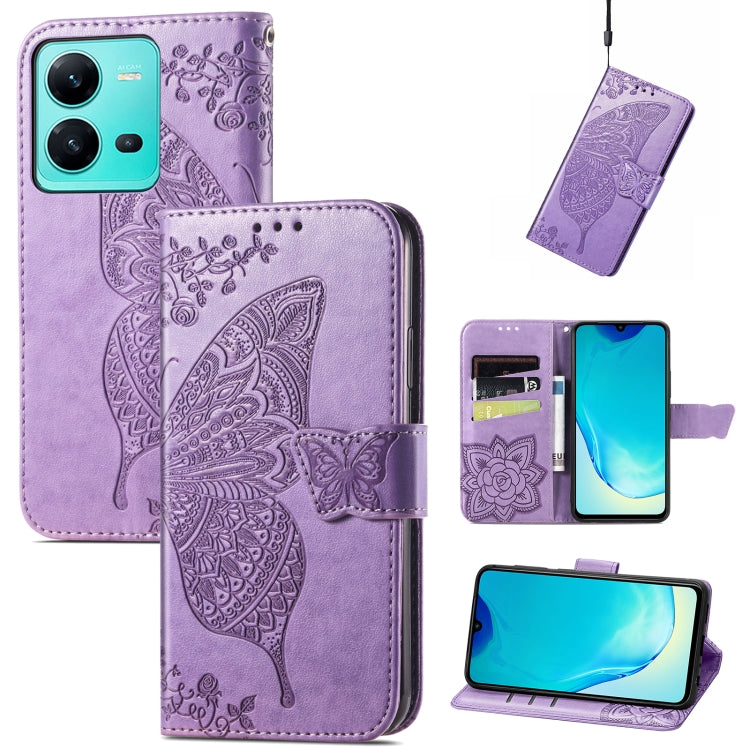 Butterfly Love Flower Embossed Leather Phone Case, For Samsung Galaxy S23 5G, For Samsung Galaxy S23+ 5G, For Samsung Galaxy S23 Ultra 5G, For vivo V25