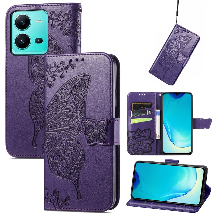 Butterfly Love Flower Embossed Leather Phone Case, For Samsung Galaxy S23 5G, For Samsung Galaxy S23+ 5G, For Samsung Galaxy S23 Ultra 5G, For vivo V25