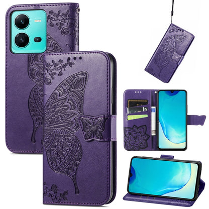 Butterfly Love Flower Embossed Leather Phone Case, For Samsung Galaxy S23 5G, For Samsung Galaxy S23+ 5G, For Samsung Galaxy S23 Ultra 5G, For vivo V25