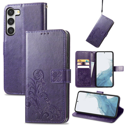 Four-leaf Clasp Embossed Buckle Leather Phone Case, For Samsung Galaxy S23 5G, For Samsung Galaxy S23+ 5G, For Samsung Galaxy S23 Ultra 5G, For Sony Xperia 5 IV, For Xiaomi Redmi A1, For Xiaomi Redmi Note 11T, For Xiaomi 12T / Redmi K50 Ultra