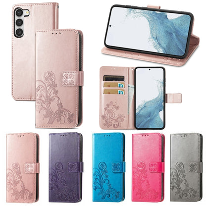 Four-leaf Clasp Embossed Buckle Leather Phone Case, For Samsung Galaxy S23 5G, For Samsung Galaxy S23+ 5G, For Samsung Galaxy S23 Ultra 5G, For Sony Xperia 5 IV, For Xiaomi Redmi A1, For Xiaomi Redmi Note 11T, For Xiaomi 12T / Redmi K50 Ultra
