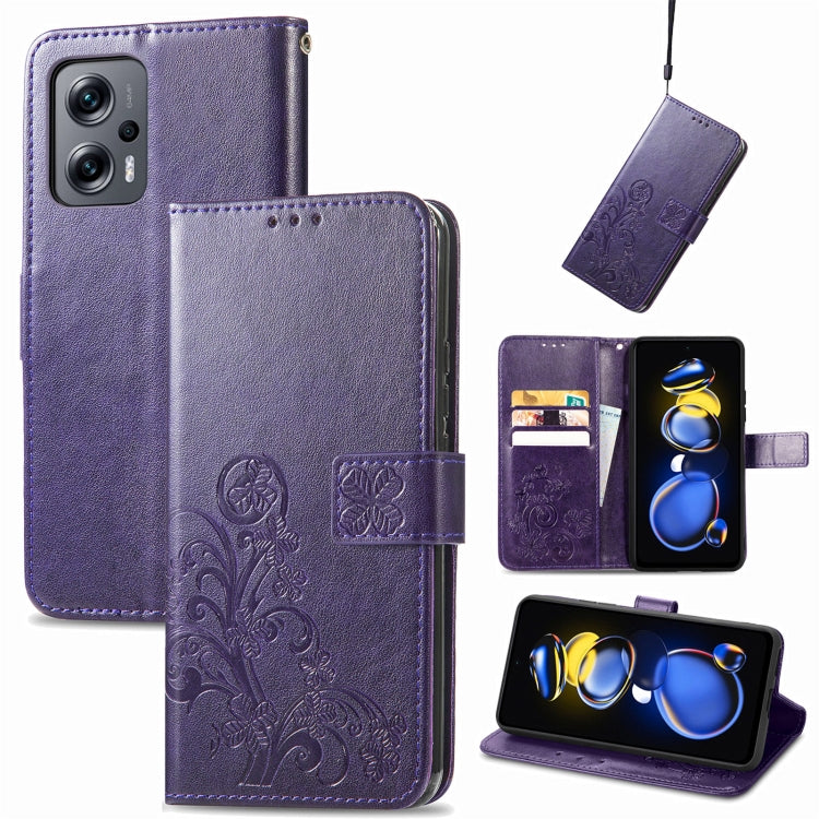 Four-leaf Clasp Embossed Buckle Leather Phone Case, For Samsung Galaxy S23 5G, For Samsung Galaxy S23+ 5G, For Samsung Galaxy S23 Ultra 5G, For Sony Xperia 5 IV, For Xiaomi Redmi A1, For Xiaomi Redmi Note 11T, For Xiaomi 12T / Redmi K50 Ultra