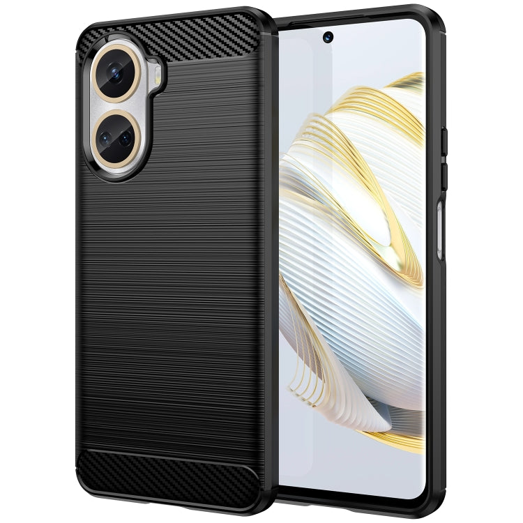 Black brushed carbon fiber TPU case for Nova 10 SE with dual camera cutouts