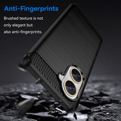 Black brushed carbon fiber TPU case with dual camera cutouts and textured back