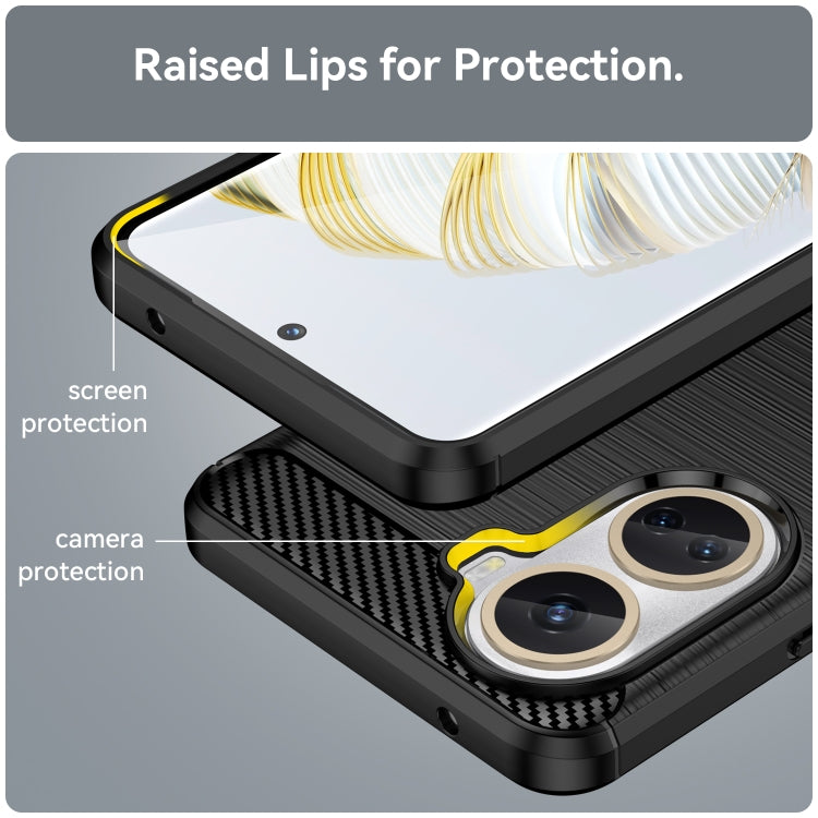 Black carbon-fiber TPU phone case with raised lips for screen and camera protection