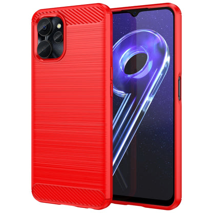 Brushed texture TPU phone case for Realme 10 5G, red with carbon-fiber accents