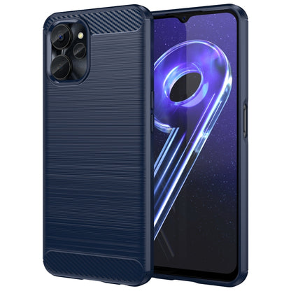 Brushed texture TPU phone case for Realme 10 5G, blue with carbon-fiber accents