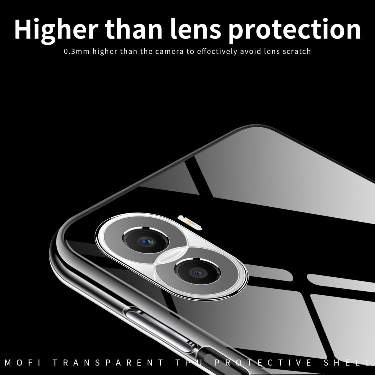 Transparent TPU phone case showing raised lens protection around dual camera openings