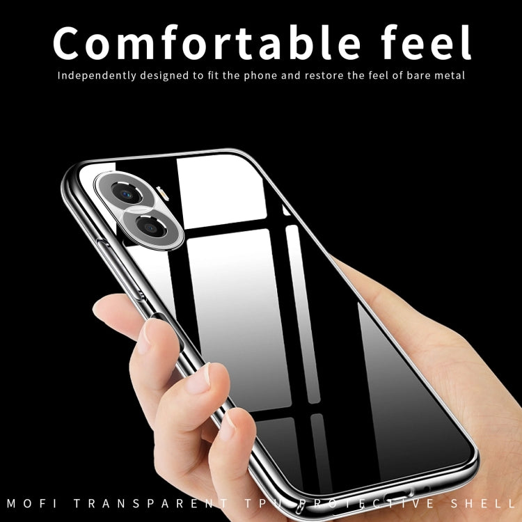 Transparent TPU phone case with dual camera cutout and button covers; slim design