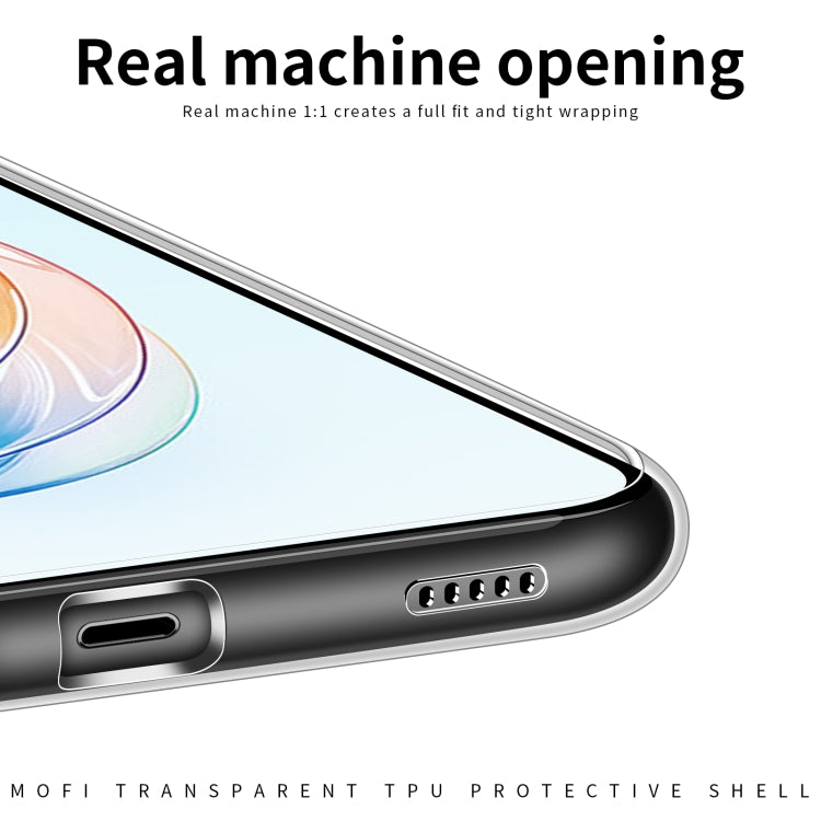 Clear TPU phone case edge view with side button openings and speaker cutouts