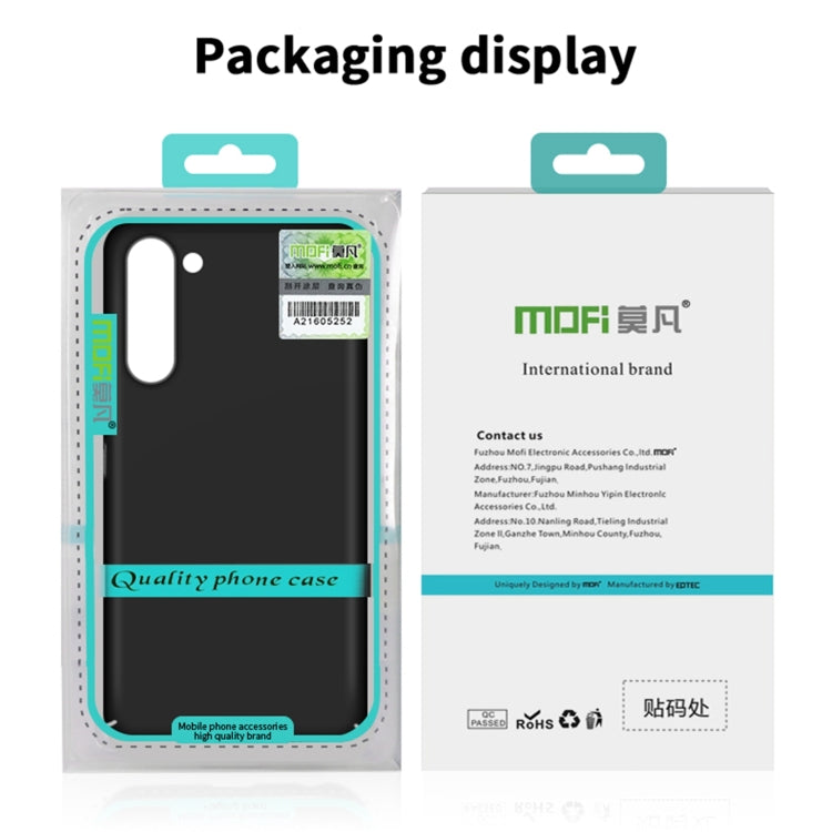 MOFI phone case retail packaging display with front card and back label