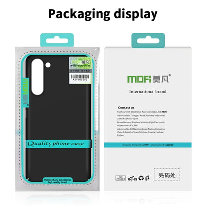 MOFI phone case retail packaging display with front card and back label