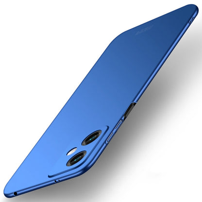 Blue ultra-thin hard phone case with raised camera cutout and side button openings